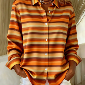 Shirt Collar Regular Sleeve Long Sleeve Striped Buckle Regular Loose Button Up Shirt Shirt For Women, Shirts, color:Orange|size:XXL, catalog Noracora shop
