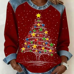 Vintage Crew Neck Star Sweatshirt Printing, Hoodies & Sweatshirts, color:Red|size:3XL, catalog Noracora shop