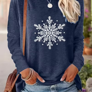 Casual Christmas Crew Neck Long Sleeve T-shirt, T-shirts, color:Deep Blue|size:XXL, catalog Noracora shop