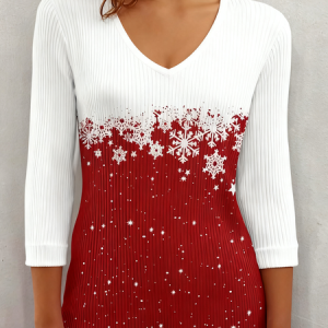 Christmas Casual Loose V Neck Knit Top, T-shirts, color:Red|size:4XL, catalog Noracora shop
