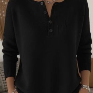 Women Plain Long Sleeve Comfy Casual Sweater, Sweaters, color:Black|size:3XL, catalog Noracora shop