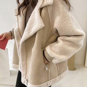 Women Spring/Fall Outerwear Vintage Split Joint Color Block Long Sleeve Shawl Collar Jacket, Jackets, color:Apricot|size:4XL, catalog Noracora shop