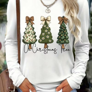 Women Christmas Long Sleeve Tee T-shirt Crew Neck Printing Casual Spring/Fall Graphic Tee Top, JustFashionNow T-Shirts, color:White|size:XXL,