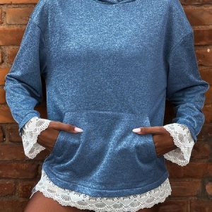 Women Plain Hoodie Split Joint Vintage Spring/Fall Long Sleeve Sweatshirt, JustFashionNow Sweatshirts & Hoodies, color:Royal Blue|size:3XL,