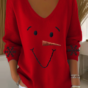 Casual Christmas Snowman V Neck Long Sleeve T-shirt, Sweaters, color:Red|size:4XL, catalog Noracora shop