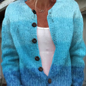 Women Ombre Printing Long Sleeve Crew Neck Vintage Spring/Fall Cardigan Outerwear, JustFashionNow Cardigans, color:Blue|size:5XL,