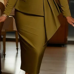 Elegant Plain Midi Skirt, Skirts, color:Green|size:XXL, Stylewe