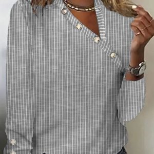 Buttoned Casual Asymmetrical Loose T-Shirt, JustFashionNow T-Shirts, color:Gray|size:XXL,