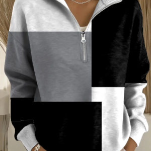 Casual Shawl Collar Multicolor Block Sweatshirt Printing, Hoodies & Sweatshirts, color:Black|size:4XL, catalog Noracora shop