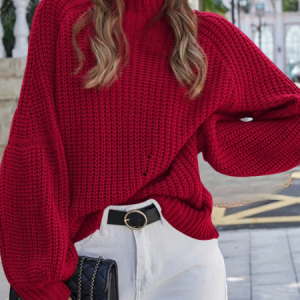 Women Plain Long Sleeve Comfy Street Split Joint Sweater, Sweaters, color:Red|size:3XL, catalog Noracora shop