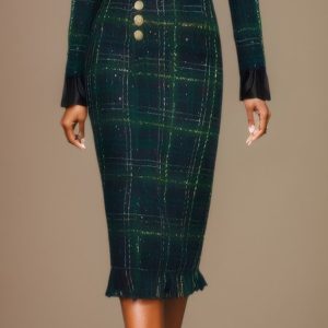 Urban Regular Fit Plaid Skirt, Skirts, color:Green|size:XXL, Stylewe