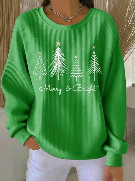Women Christmas Crew Neck Printing Casual Spring/Fall Long Sleeve Sweatshirt, JustFashionNow Sweatshirts & Hoodies, color:Green|size:5XL,
