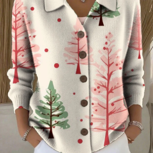 Women Christmas Printing Long Sleeve Shawl Collar Vintage Spring/Fall Cardigan Outerwear, JustFashionNow Cardigans, color:Apricot|size:5XL,