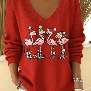 Women Cotton Animal Long Sleeve Comfy Casual Sweater, Sweaters, color:Red|size:3XL, catalog Noracora shop