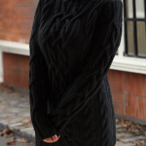 Women Plain Long Sleeve Comfy Street Jacquard Sweater, Sweaters, color:Black|size:3XL, catalog Noracora shop