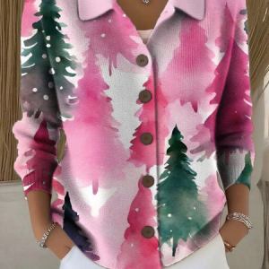 Women Christmas Long Sleeve Comfy Vintage Printing Cardigan, Cardigans, color:Pink|size:5XL, catalog Noracora shop