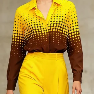 Urban Polka Dots Printing Shirt Collar Shirt, Blouses and Shirts, color:Yellow|size:XXL, Stylewe