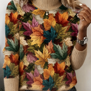 Women Maple Leaf Long Sleeve Comfy Vintage Sweater, Sweaters, color:As Picture|size:4XL, catalog Noracora shop