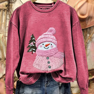Women Christmas Snowman Crew Neck Printing Casual Spring/Fall Long Sleeve Sweatshirt, JustFashionNow Sweatshirts & Hoodies, color:Pink|size:XXL,