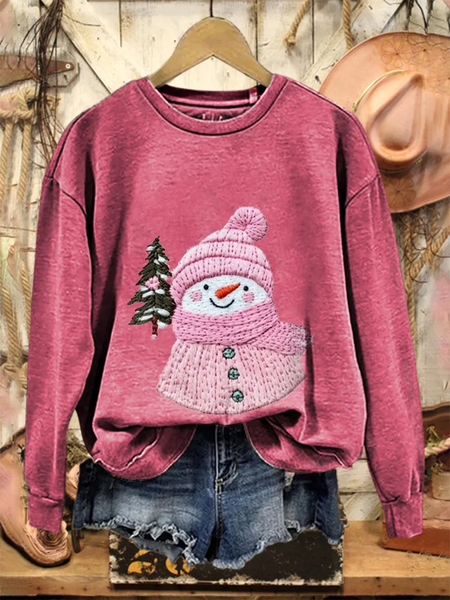 Women Christmas Snowman Crew Neck Printing Casual Spring/Fall Long Sleeve Sweatshirt, JustFashionNow Sweatshirts & Hoodies, color:Pink|size:XXL,