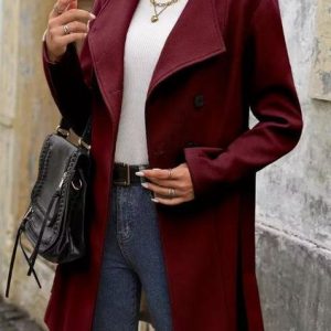 Women Spring/Fall Outerwear Casual Plain Long Sleeve Shawl Collar Jacket, Coats, color:Wine Red|size:XXL, catalog Noracora shop