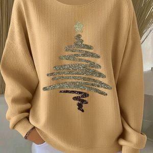 Women Christmas Crew Neck Printing Casual Spring/Fall Long Sleeve Sweatshirt, JustFashionNow Sweatshirts & Hoodies, color:Khaki|size:5XL,