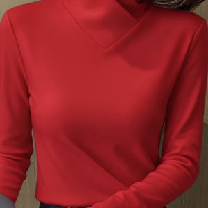 Long Sleeve Plain Printing Regular Micro-Elasticity Regular Fit Blouse For Women, Blouses, color:Red|size:XXL, catalog Noracora shop