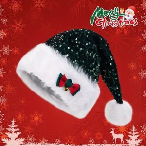 Christmas Red Sequined Bow Thickened Extra Large Pom-Pom Santa Claus Plush Hat, Hats, color:Color2|size:One-size, catalog Noracora shop