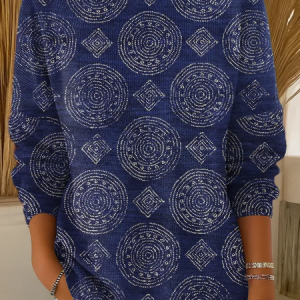 Women Abstract Long Sleeve Comfy Casual Printing Sweater, Sweaters, color:Deep Blue|size:5XL, catalog Noracora shop