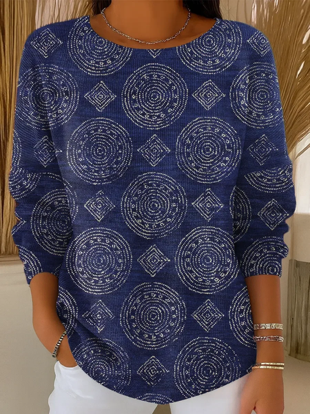 Women Abstract Printing Spring/Fall Casual Long Sleeve Crew Neck Sweater, JustFashionNow Sweaters, color:Deep Blue|size:5XL,