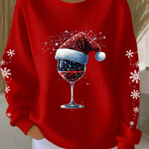 Women Christmas Crew Neck Printing Casual Spring/Fall Long Sleeve Sweatshirt, JustFashionNow Sweatshirts & Hoodies, color:Red|size:5XL,
