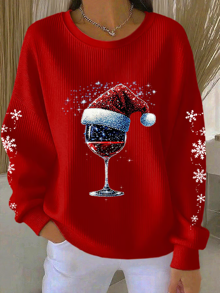 Women Christmas Crew Neck Printing Casual Spring/Fall Long Sleeve Sweatshirt, JustFashionNow Sweatshirts & Hoodies, color:Red|size:5XL,
