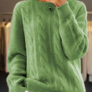 Women Half Turtleneck Cable Knit Sweater Winter Pullover, JustFashionNow Sweaters, color:Green|size:3XL,
