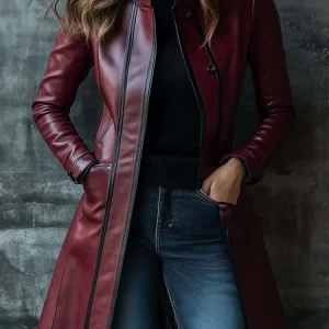 Urban Pockets  Color Block Stand Collar Faux Leather Coat, Jackets, color:Wine Red|size:XXL, Stylewe