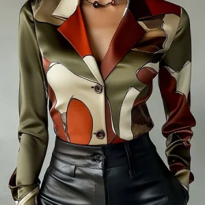 Urban Abstract Graphic Printing Lapel Collar Shirt, Blouses and Shirts, color:Green|size:XXL, Stylewe