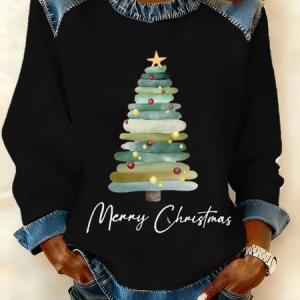 Vintage Crew Neck Christmas Sweatshirt Printing, Hoodies & Sweatshirts, color:Black|size:3XL, catalog Noracora shop