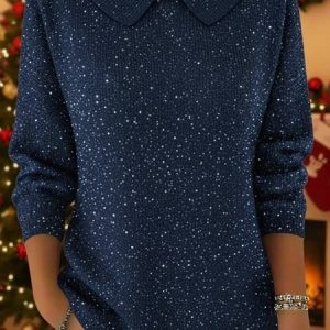 Women Knitted Christmas Three Quarter Sleeve Comfy Vintage Sweater, Sweaters, color:Blue|size:4XL, catalog Noracora shop