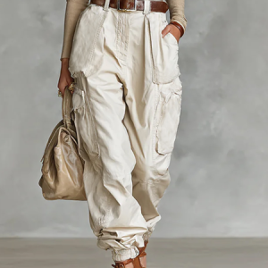 Casual Plain Pockets Cargo Pants, Pants, color:Apricot|size:XXL, Stylewe