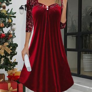 Women Plain Half Sleeve Summer Dress Square Neck Daily Casual Maxi A-Line Dress, JustFashionNow Dresses, color:Color1|size:3XL,