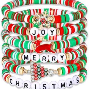 Christmas 6-Pack Cute Elk Polymer Clay Bracelet Set Women's Party Gift, Jewelry Set, color:Color4|size:One-size, catalog Noracora shop