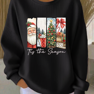 Casual Crew Neck Santa Claus Sweatshirt Printing, Hoodies & Sweatshirts, color:Black|size:5XL, catalog Noracora shop