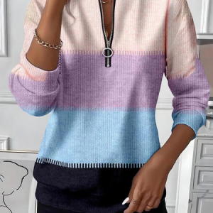 Women Multicolor Block Crew Neck Printing Casual Spring/Fall Long Sleeve Sweatshirt, JustFashionNow Sweatshirts & Hoodies, color:As Picture|size:5XL,