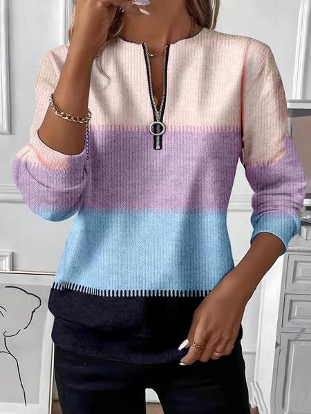 Women Multicolor Block Crew Neck Printing Casual Spring/Fall Long Sleeve Sweatshirt, JustFashionNow Sweatshirts & Hoodies, color:As Picture|size:5XL,