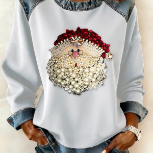 Vintage Crew Neck Santa Claus Sweatshirt Printing, Hoodies & Sweatshirts, color:White|size:3XL, catalog Noracora shop