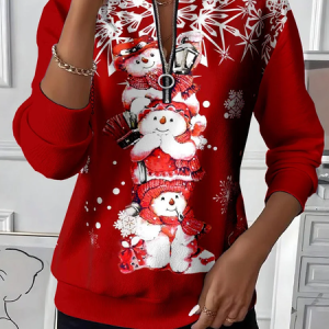 Casual Crew Neck Christmas Snowman Sweatshirt Printing, Hoodies & Sweatshirts, color:Red|size:XXL, catalog Noracora shop