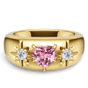 three stone engagement rings - Italo Golden Heart Cut Pink Sapphire Three Stone Engagement Rings, Italo jewelry - Online Catalog