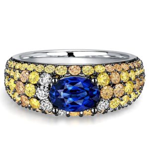 unique engagement rings - Italo Micro Pave Oval Cut Blue Sapphire Unique Engagement Ring, Italo jewelry - Online Catalog