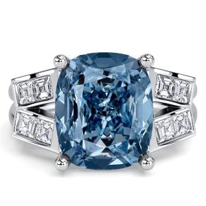 unique engagement rings - Italo Split Shank Cushion Cut Blue Topaz Unique Engagement Rings, Italo jewelry - Online Catalog