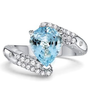 unique engagement rings - Italo Flush Set Bypass Aquamarine Ring Unique Engagement Rings, Italo jewelry - Online Catalog