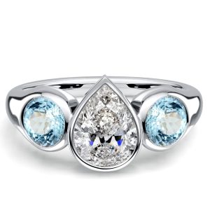 three stone engagement rings - Italo Bezel Setting Pear Cut Aquamarine Three Stone Engagement Rings, Italo jewelry - Online Catalog